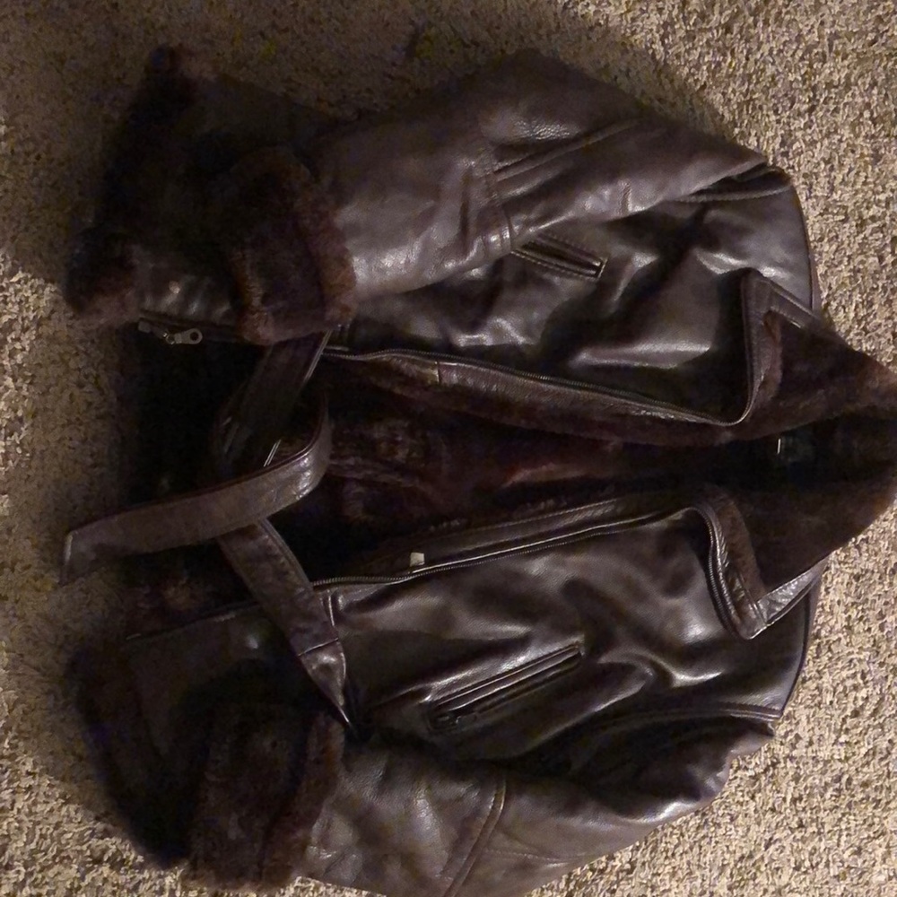 Ginuwine brown leather coat small for woman